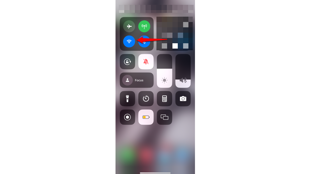 A screenshot showing the Wi-Fi tile in the command center on iOs 17.