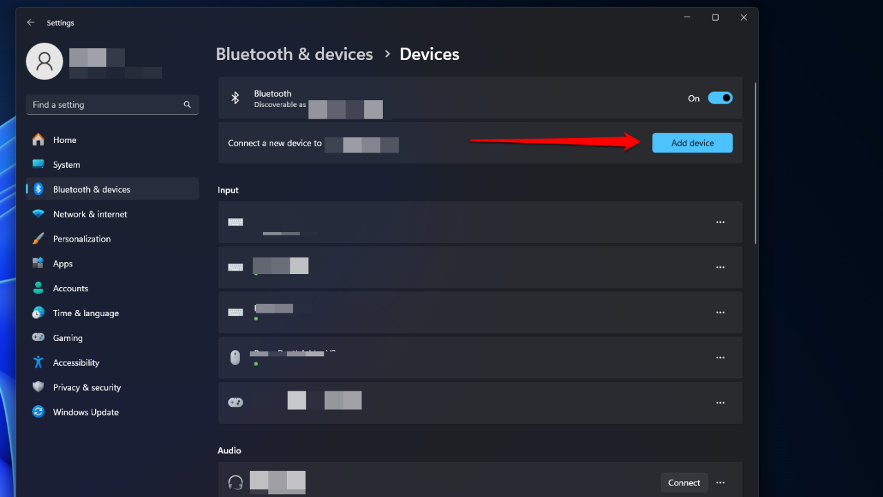 A screenshot showing how to add another Bluetooth device in Windows.