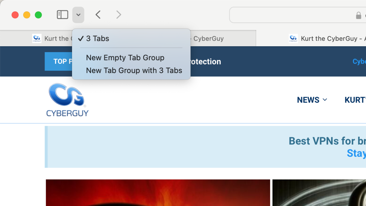 A screenshot from Safari showing the browser tab creation process.