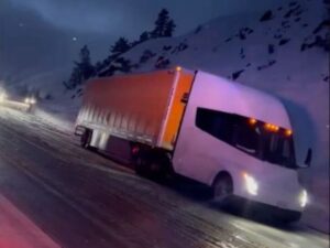 Tesla Semi-Truck driving in icy conditions
