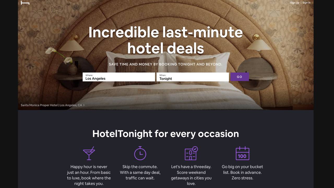 Hotel Tonight website
