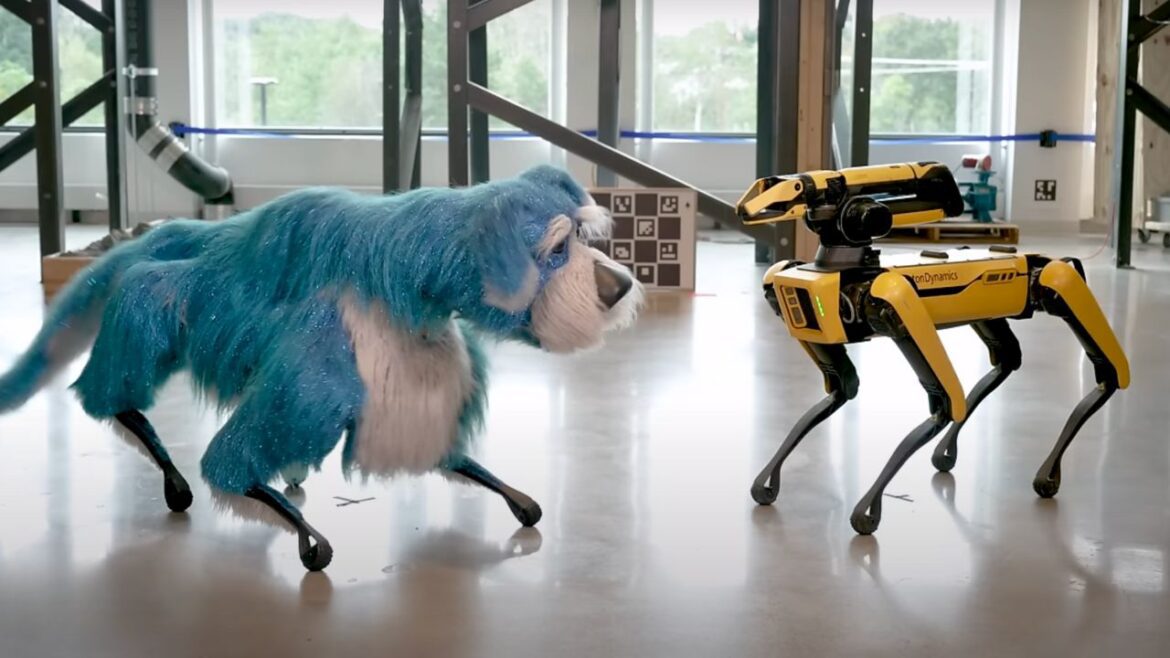 Boston Dynamics' creepy robotic canine dances in sparkly blue costume ...