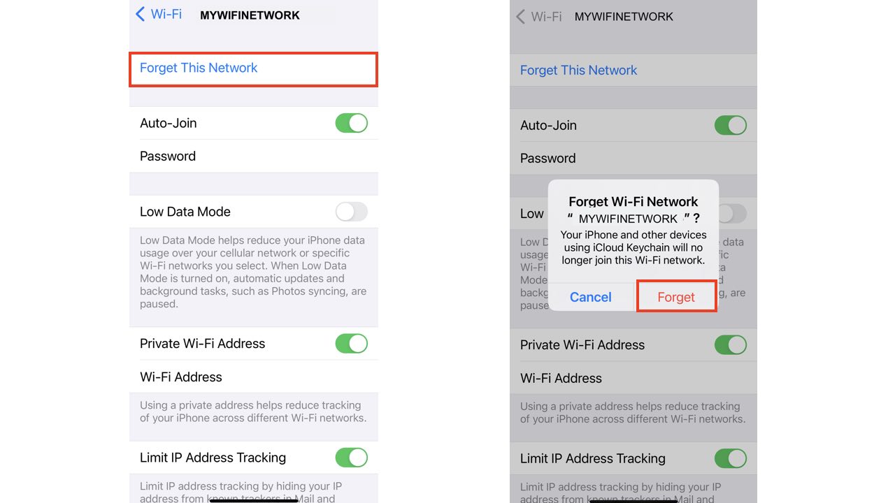 How to forget network on iphone