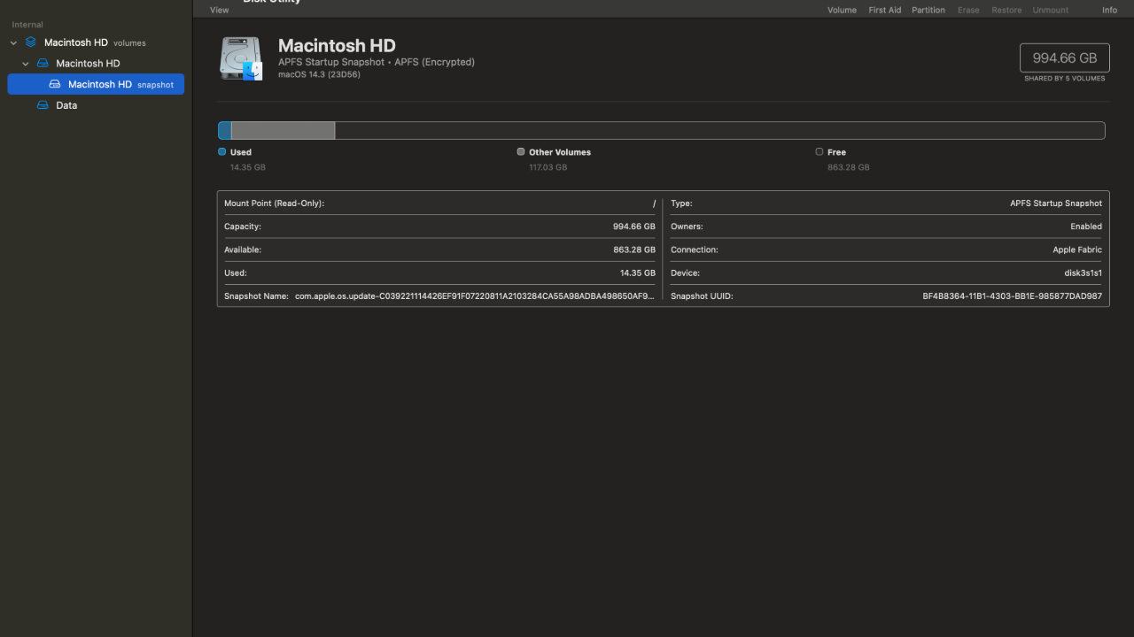 A screenshot showing the disk utility application in MacOS. 