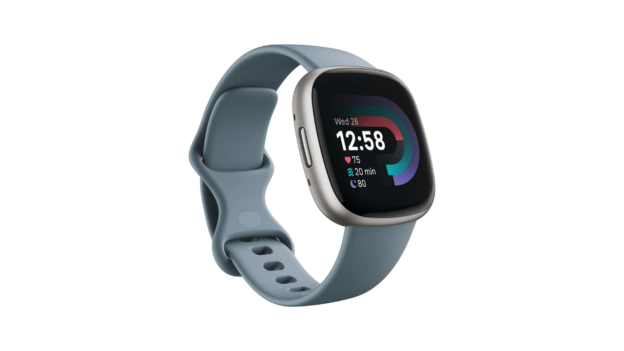 A photo of the Fitbit Versa 4 watch on a white background.