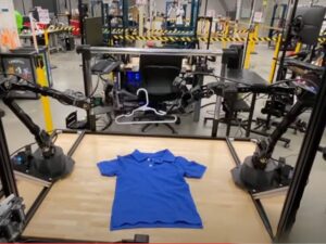 Robot is able to put shirt on hanger