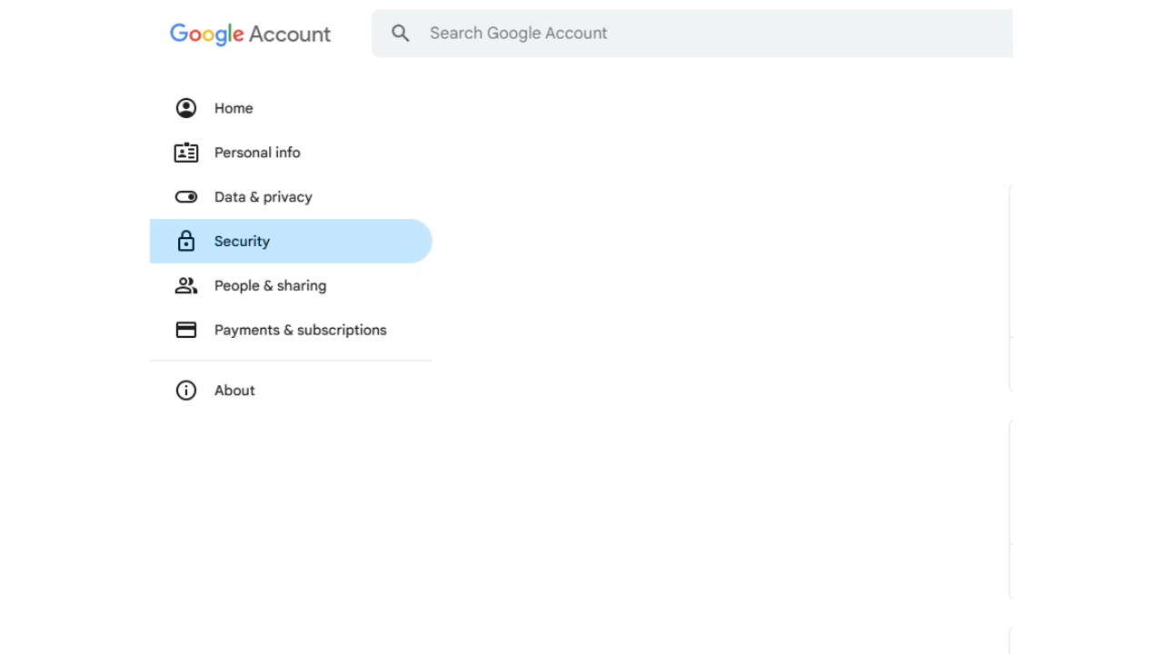 A screenshot showing the security settings within the Google account settings. 