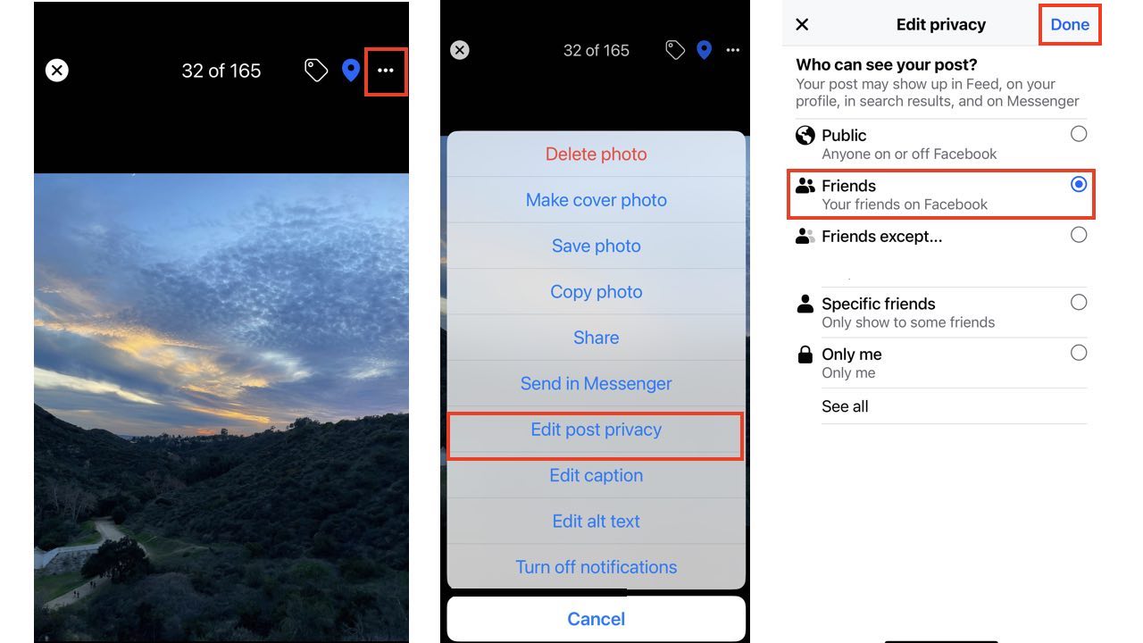 Facebook privacy settings for photos