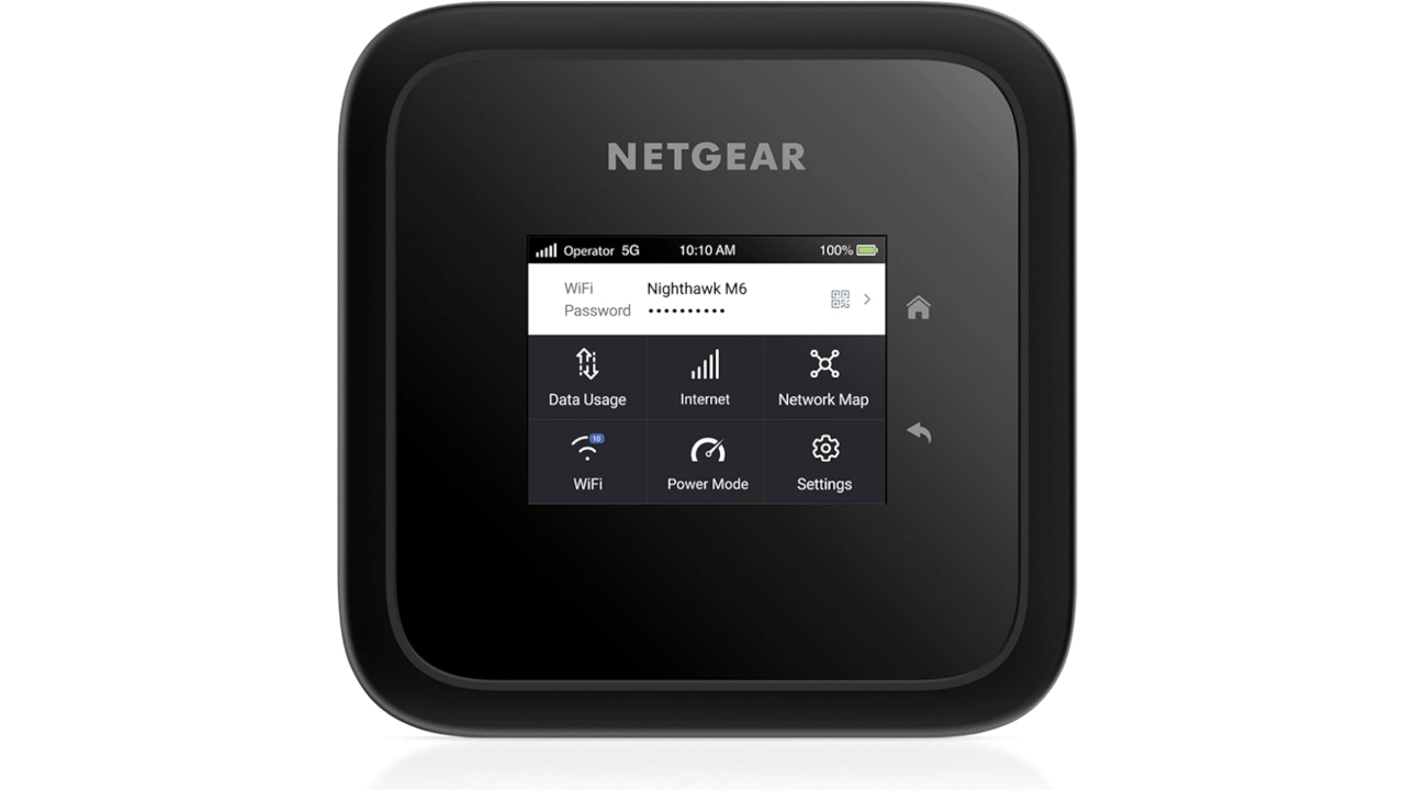 A product photo of the Nighthawk M6 5G mobile hotspot from NETGEAR.