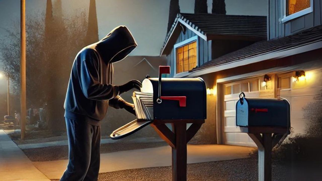 Image of a thief breaking into a mailbox 