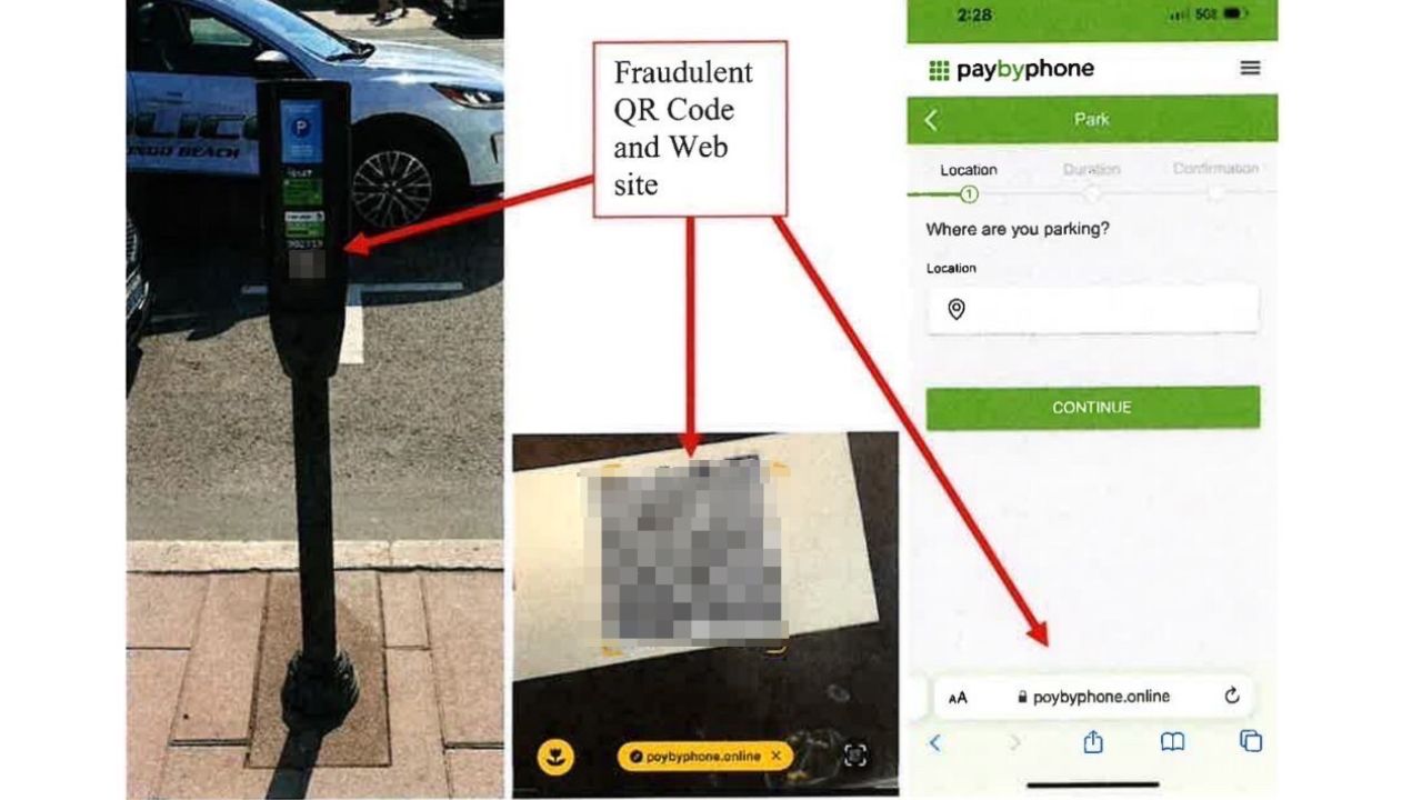 Examples of parking QR code scams 