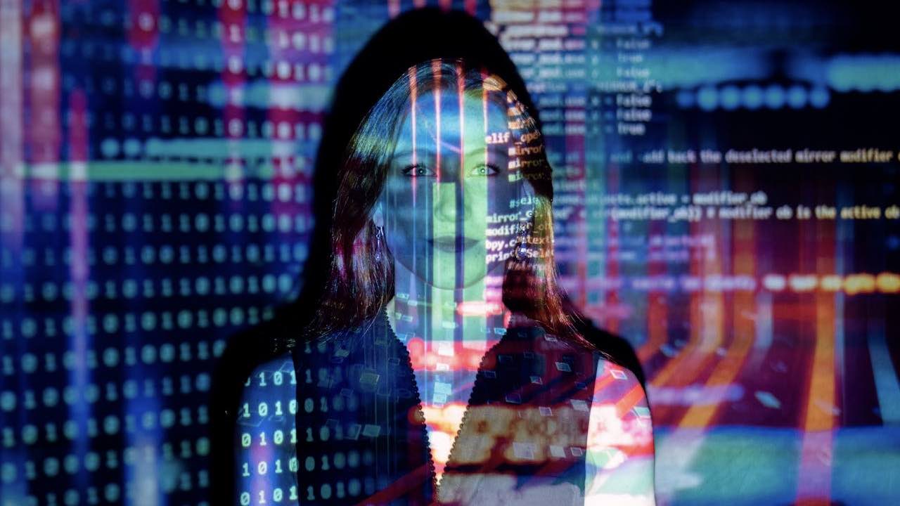 Code Projected Over Woman