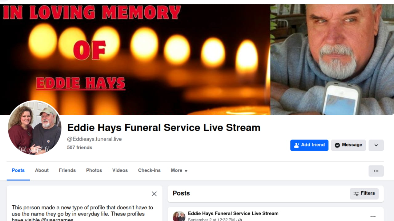 A Fake funeral streaming group on Facebook