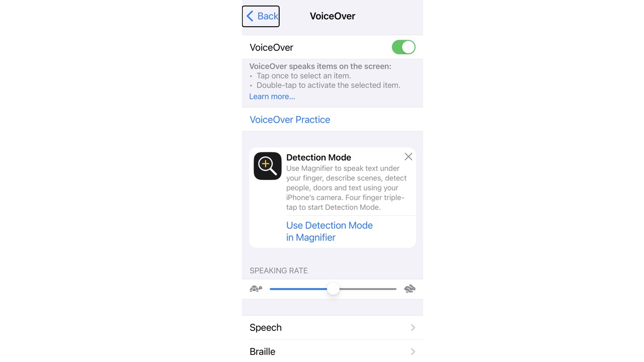 Screenshot of VoiceOver on an iPhone