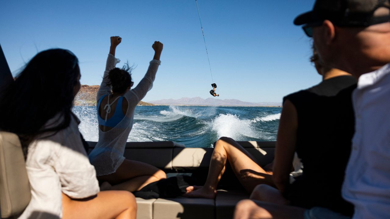 Image of electric wake boat on the water 