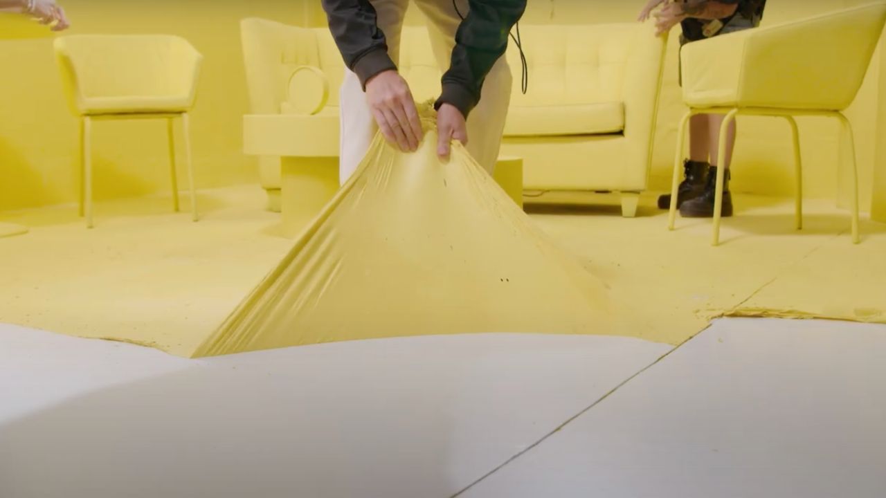 Peelable paint being peeled off the floor 