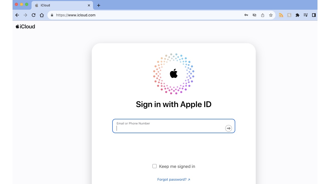 Sign in page for iCloud