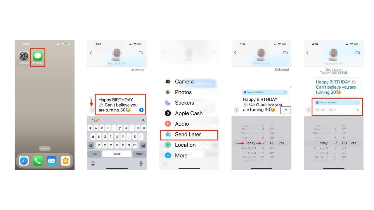 Steps send later feature in iOS 18 on iPhone 