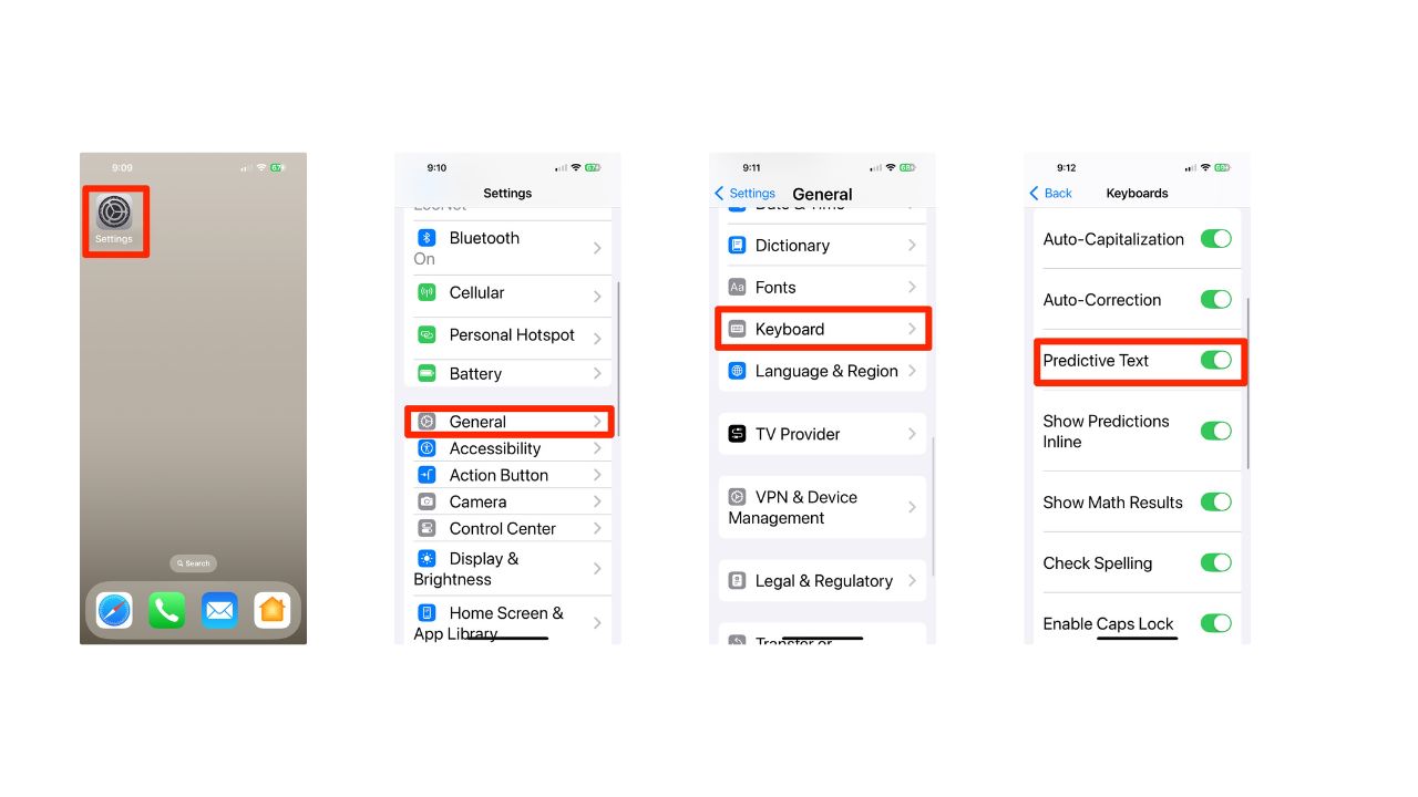 Steps to enable Predictive Text on iPhone in iOS 18