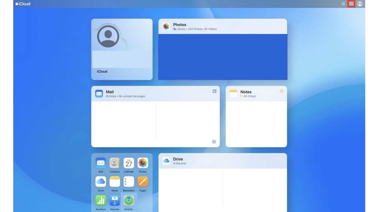 iCloud dashboard