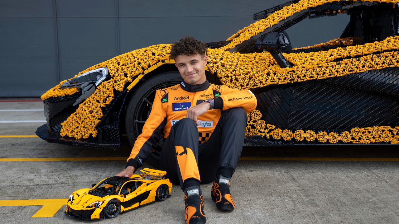 Image of Lego sports car and race car driver 