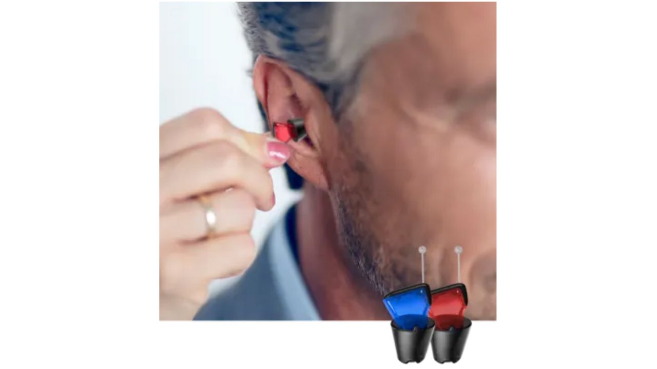 Picture of a man wearing a Horizon IX hearing aid 