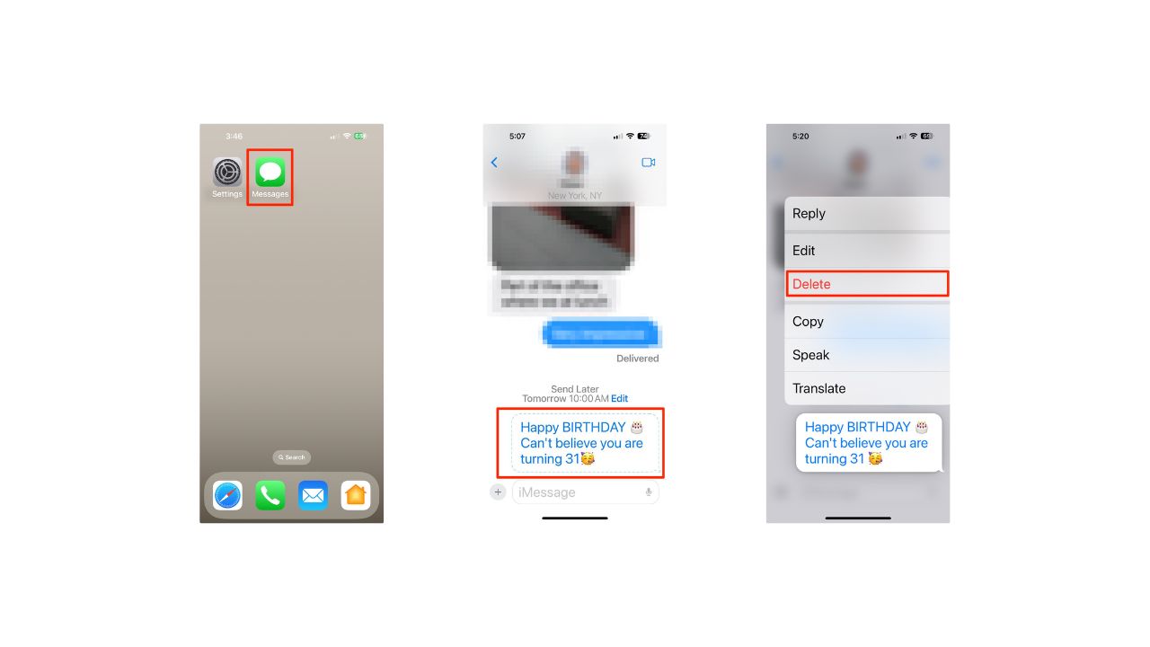 Delete a message for later in IOS 18 on iPhone 