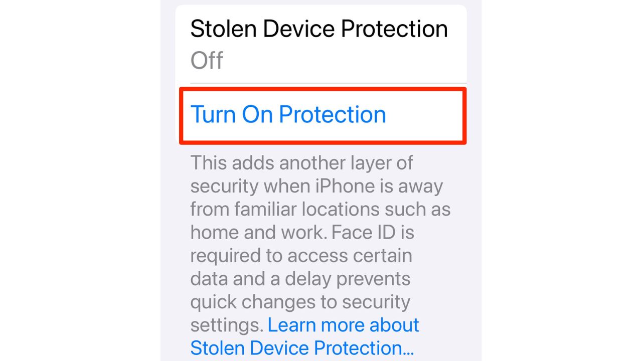 Image of Stolen Device Protection on iPhone 