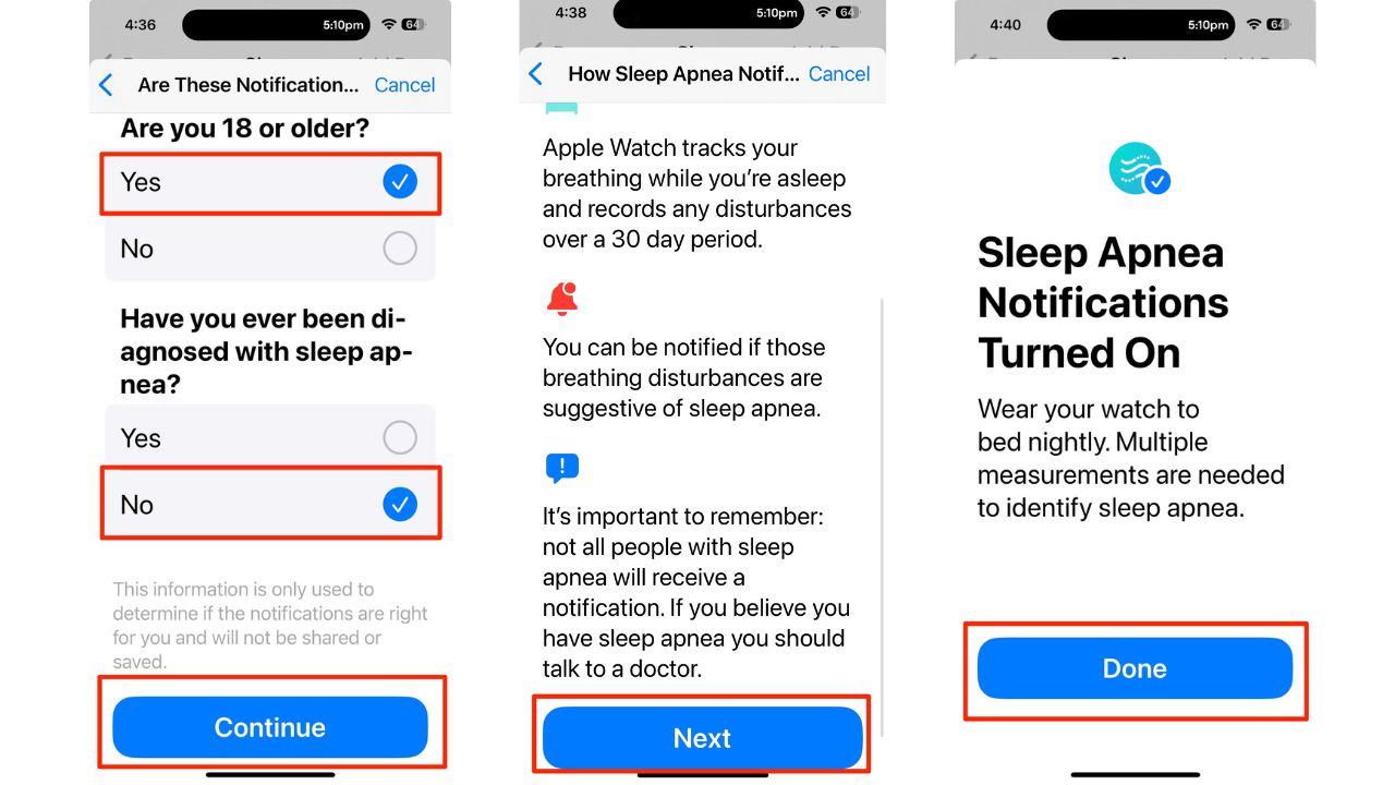 steps to set up sleep apnea notifications on Apple Watch 