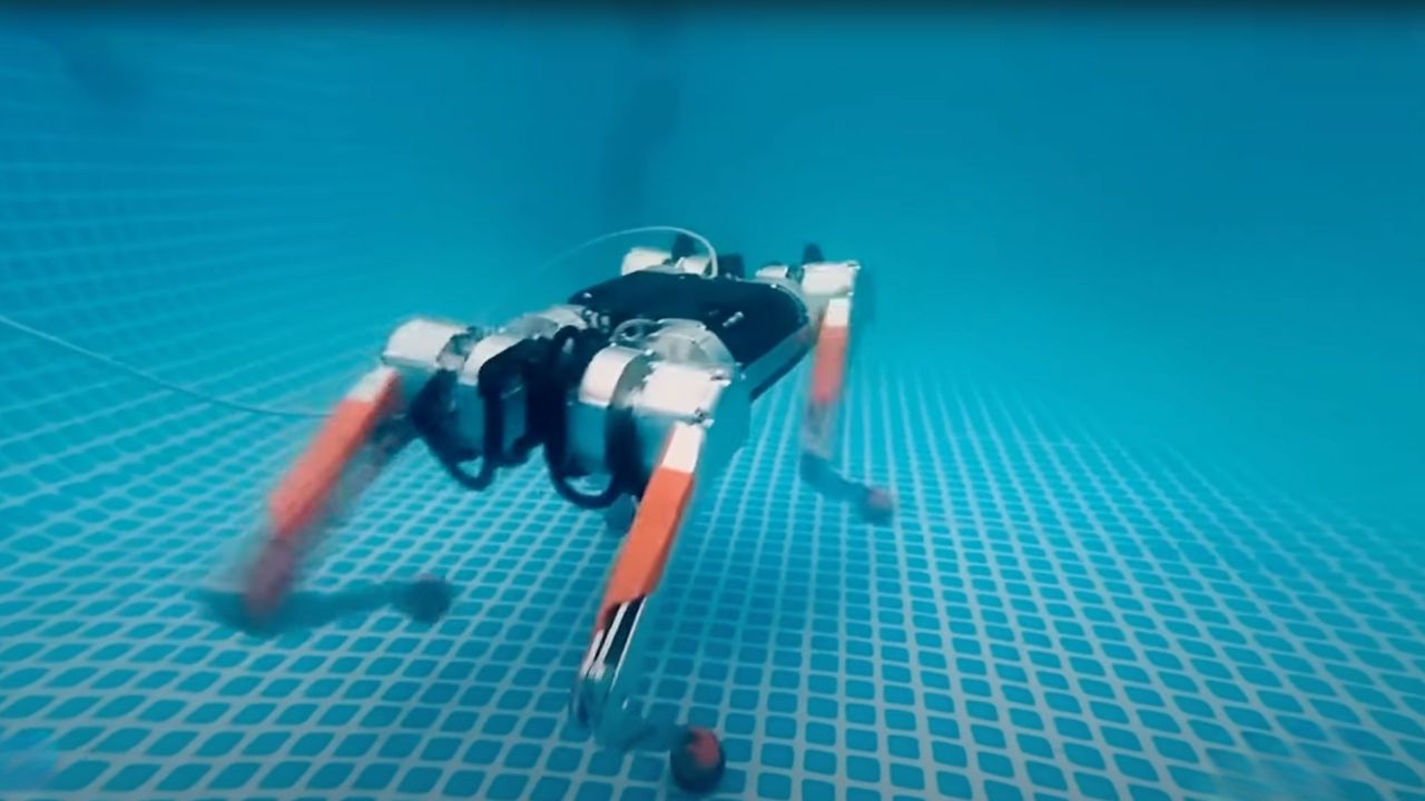 Robot dog walking underwater 