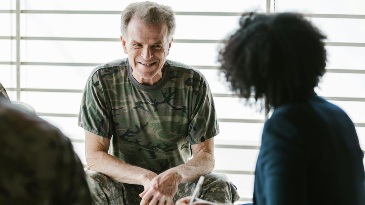 Veterans participating in a support group discussion.