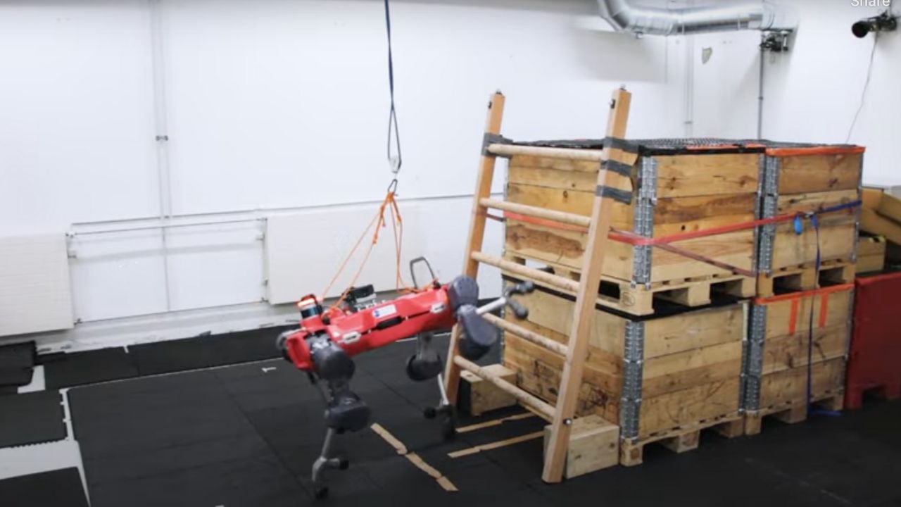 A robot climbing aladder