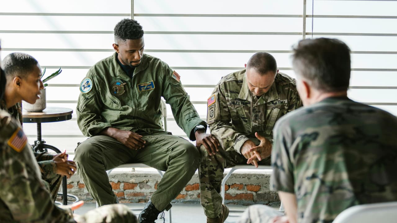 Veterans participating in a support group discussion.