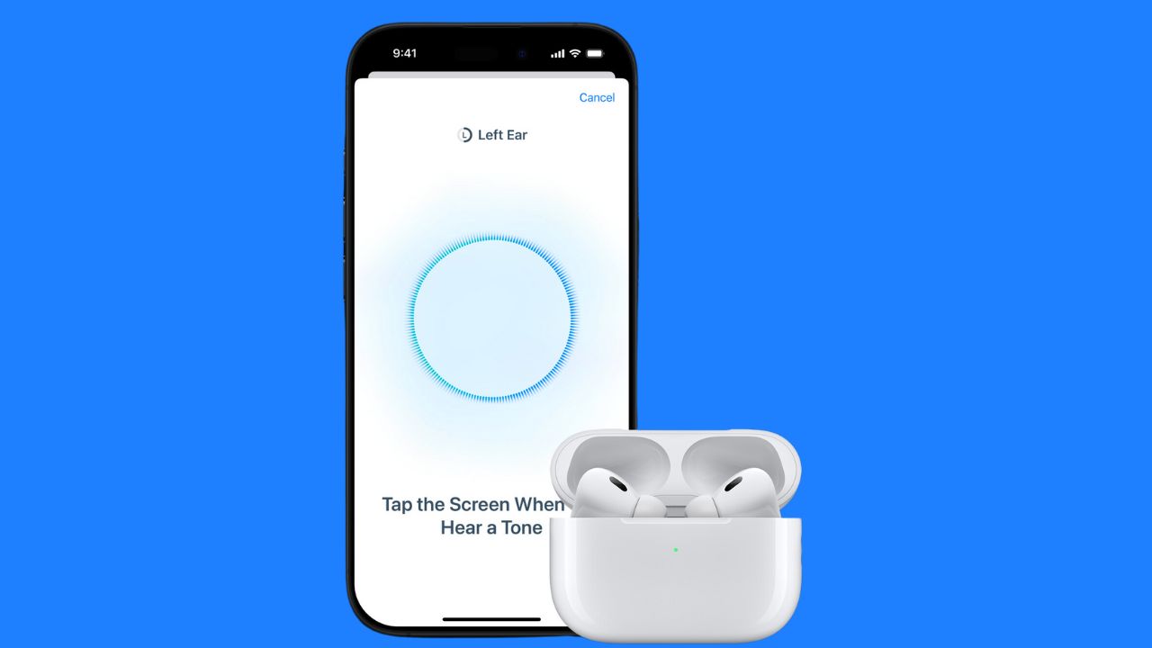 Shows instructions for hearing tests with AirPods Pro 2 