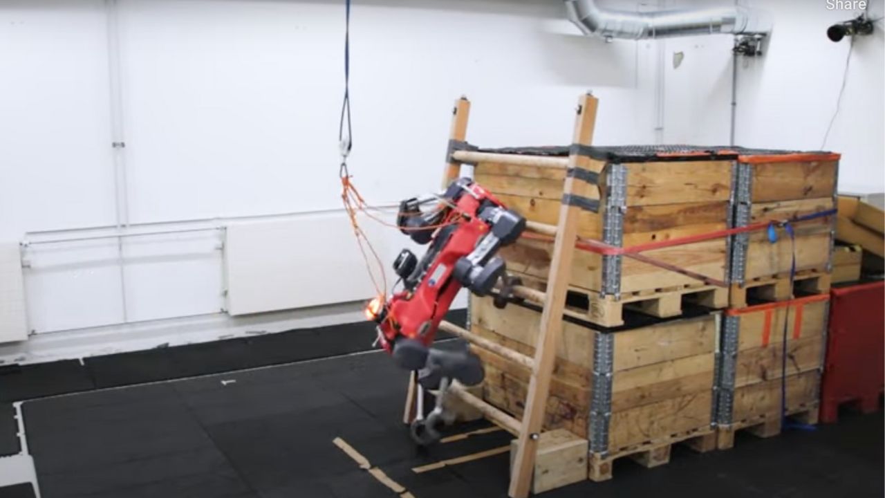 A robot climbing a ladder 