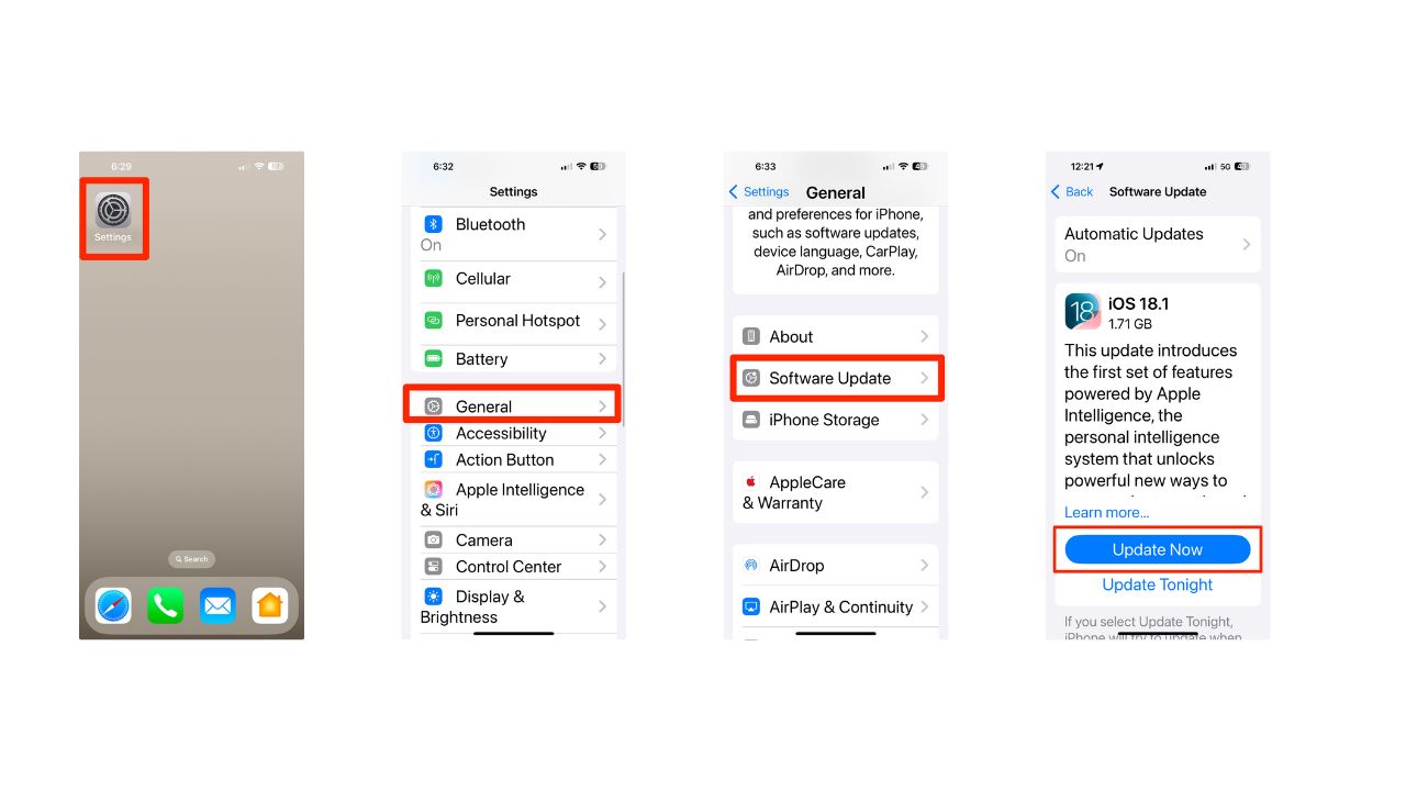 Steps to update software on iPhone 