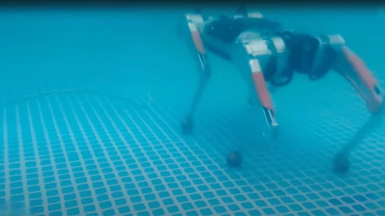 Robot dog walking underwater 