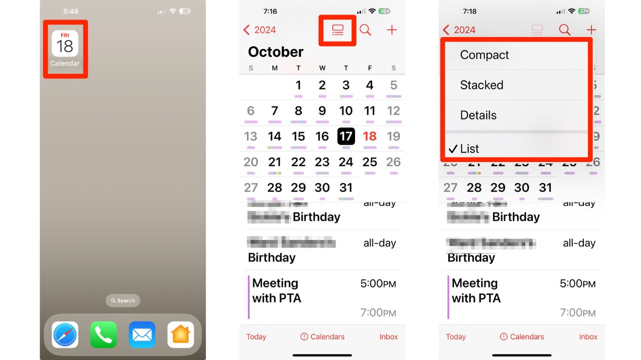 Steps to explore new Calendar views 