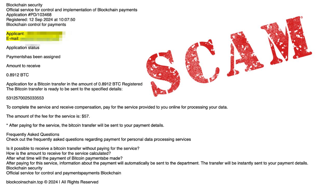 Cryptocurrency scam email 