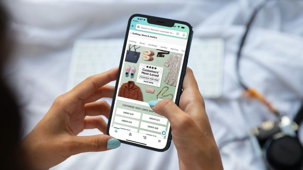 A person shopping on Amazon mobile app