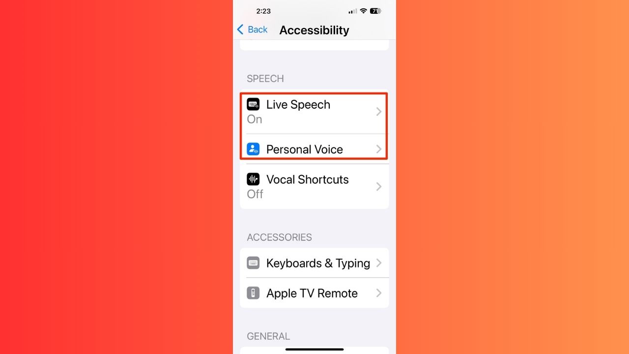 Image of Live Speech and Personal Voice features on iPhone 