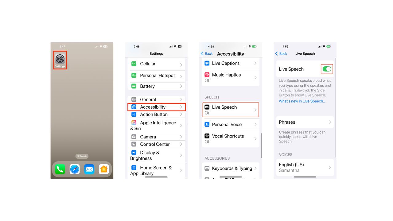 Steps to enable Live Speech feature on iPhone 