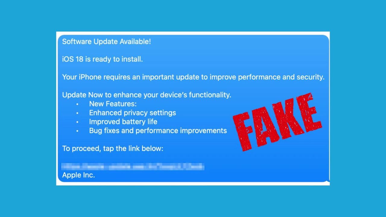 Example of fake software update notification for iPhone 