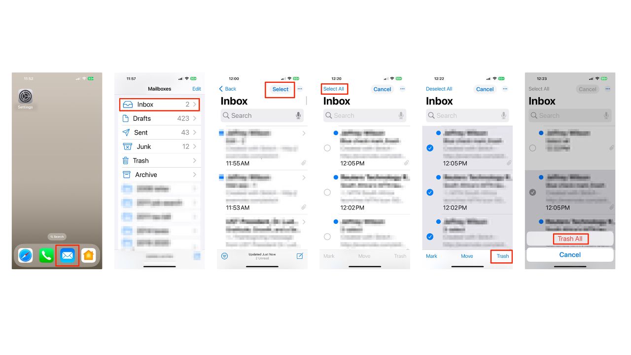 Steps to bulk delete emails on iPhone 