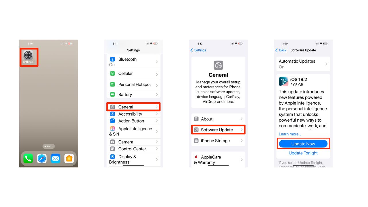 Steps to update iOS software 