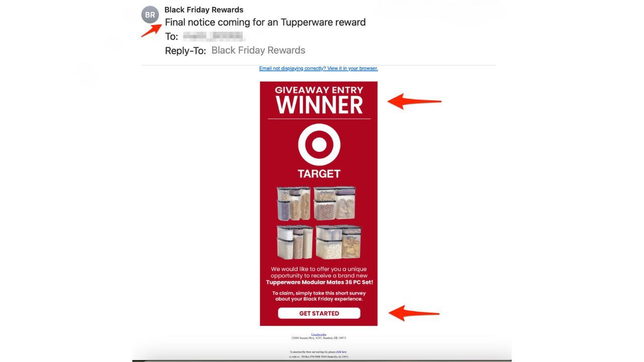 Fake Target phishing email 