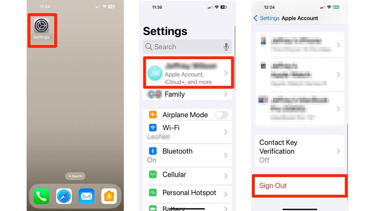 Steps to Sign out on your iPhone 