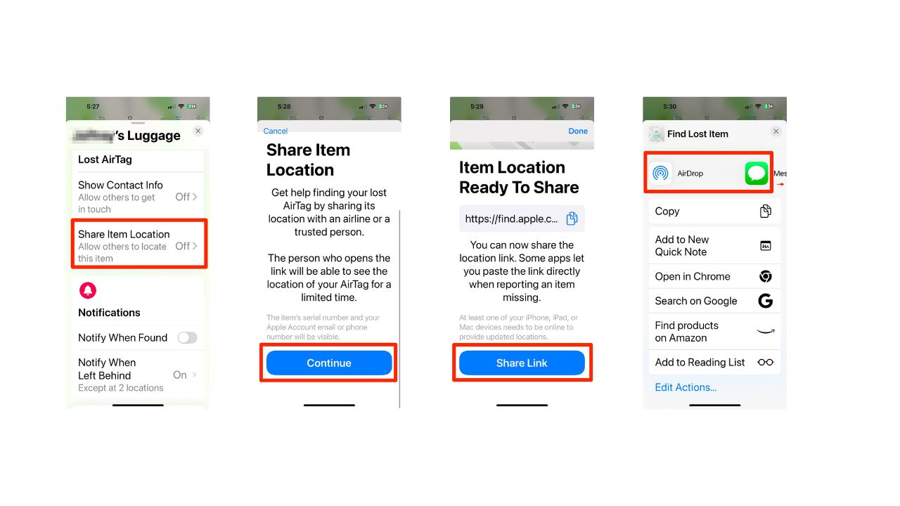 Steps to share your AirTag location 