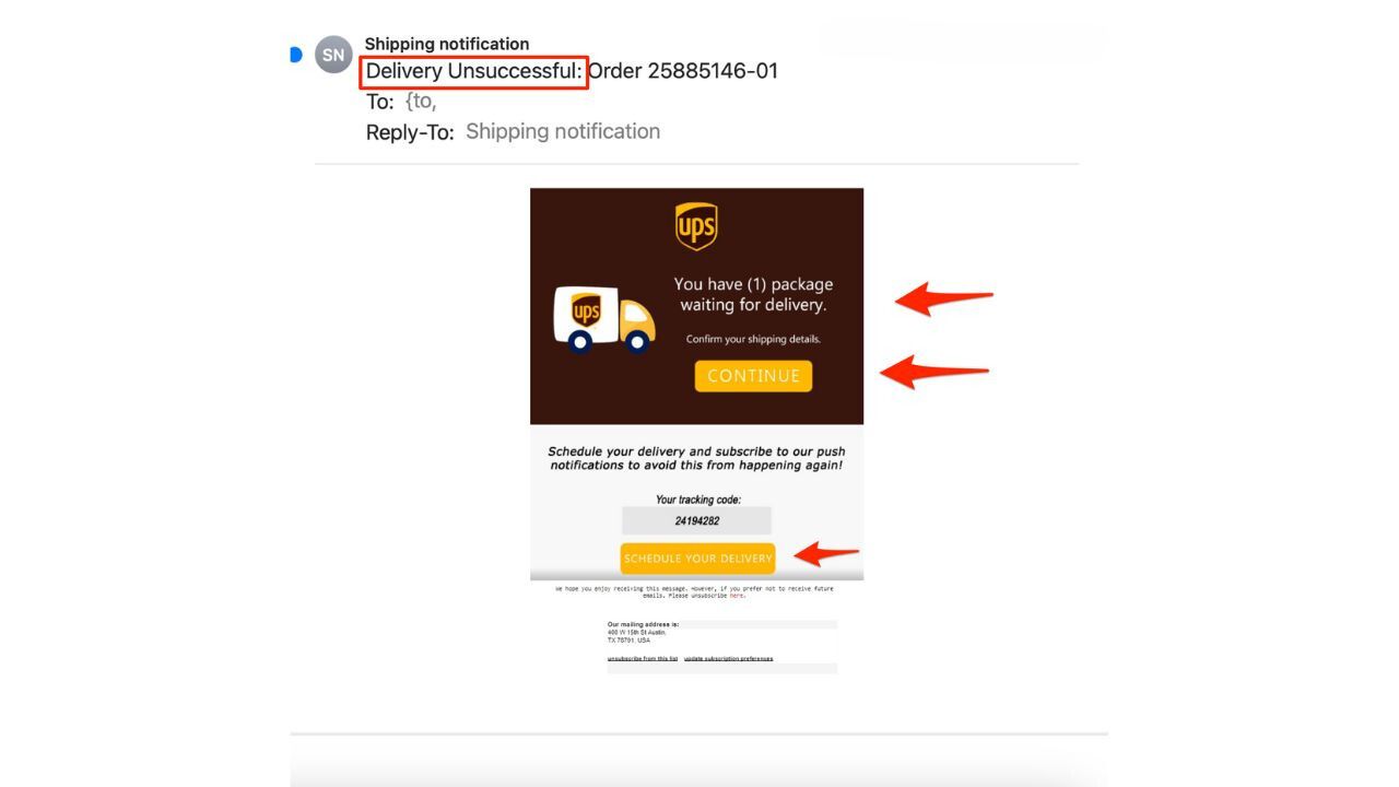 Fake phishing email 