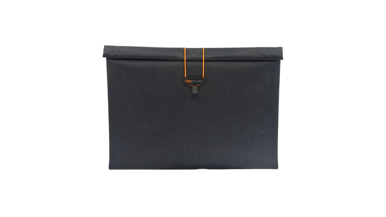 A marketing photo of the GoDark Faraday laptop bag.